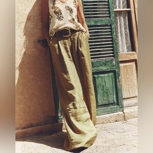 zara Satin Effect Belted Pants. New With Tags.